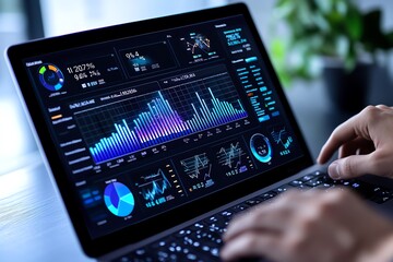Poster - Minimalist business metrics dashboard, featuring bar graphs and data trends in a sleek, clean layout