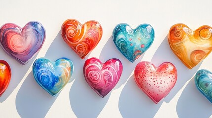 Colorful Decorative Hearts Displayed on White Background