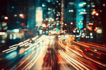 Canvas Print - Abstract Night City Lights and Traffic Blur