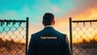 © pisan thailand - Businessman silhouetted against a dramatic sunset sky standing near a fence or barrier with  Trade Sanctions  text visible representing the concept of international trade policies regulations