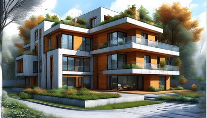 Wall Mural - Innovative architectural blueprint for residential apartment design showcasing detailed floor planning concepts