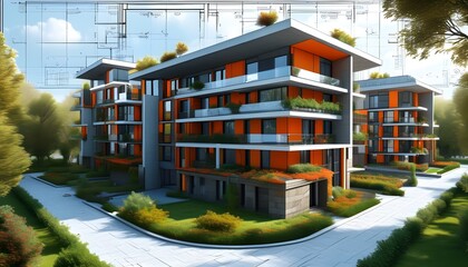 Wall Mural - Innovative architectural blueprint for residential apartment design showcasing detailed floor planning concepts