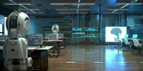 Aufkleber - man in business attire, brain-like computer system, virtual interface, neural network, artificial in