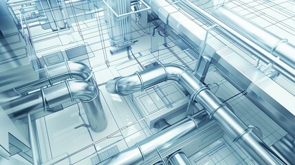 Illustrative Blueprint of an Architectural Ventilation System in 3D Design