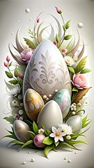 Sticker - easter egg with flowers