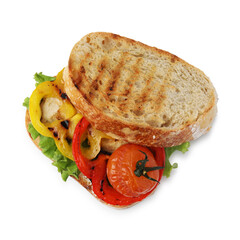 Wall Mural - Tasty sandwich with grilled vegetables isolated on white, top view