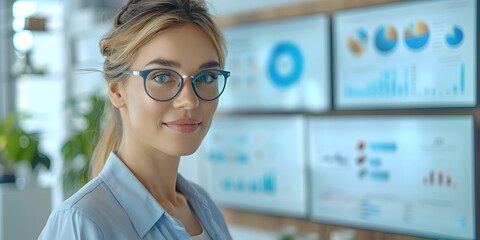 Businesswoman giving virtual presentation.