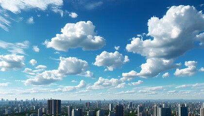 Wall Mural - serene cityscape featuring high-rise buildings under a calming sky with scattered clouds and expansive urban sprawl