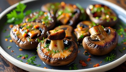 Canvas Print - Savory grilled Portobello mushroom steaks infused with smoky flavors and served with vibrant sides