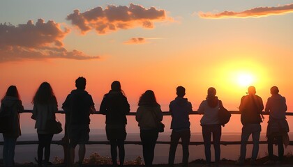 Friends enjoying a breathtaking sunset together on the horizon