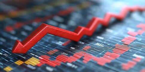 Aufkleber - A red arrow points down on a financial chart, representing a downward trend.
