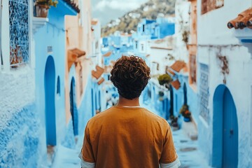 A Man Exploring the Blue City of Chefchaouen