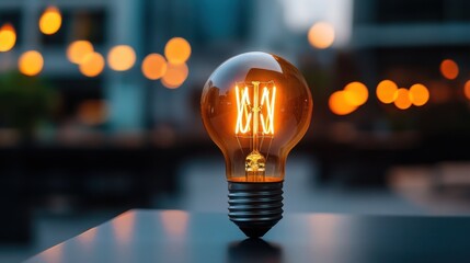 Vintage Light Bulb Illuminating Urban Background