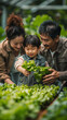© Akharadat - Several Asian farmers working together in a hydroponics system on a vegetable farm. In a greenhouse garden, grandparents teach their grandchildren how to grow and care for organic lettuce vegetables.