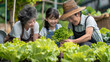 © Akharadat - Several Asian farmers working together in a hydroponics system on a vegetable farm. In a greenhouse garden, grandparents teach their grandchildren how to grow and care for organic lettuce vegetables.