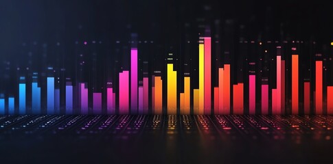 Aufkleber - Abstract data visualization with colorful bars and numbers against a dark background.
