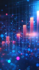 Poster - Abstract digital background with glowing bars, a grid, and bokeh lights.