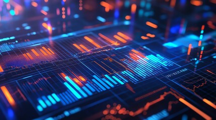 Poster - Abstract digital chart with blue and orange lines, showing growth and statistics.