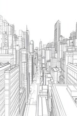 Poster - 3d illustration of urban architecture featuring city buildings in a creative line art style