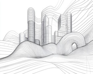 Wall Mural - Abstract building line art illustration featuring a 3D architectural design