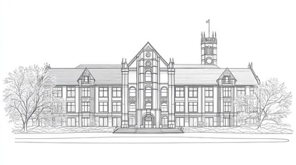 Poster - line art of a university campus building