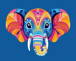 Poster - Abstract line art illustration of a cute elephant set against a blue background