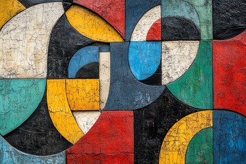 Poster - Abstract geometric shapes painted on a distressed surface.