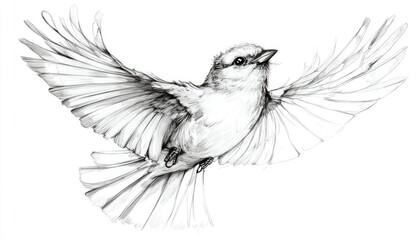 Wall Mural - Line art illustration of a fine art drawing featuring a quick sketch of a bird