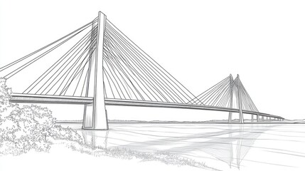 Poster - line art illustration of a cable bridge