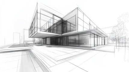 Wall Mural - Line art illustration featuring architectural drawing concept with a 3D sketch representation