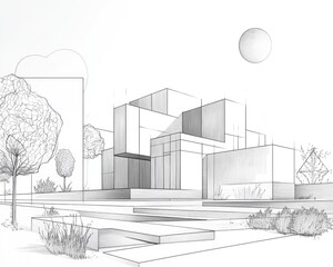 Wall Mural - Abstract line art illustration of modular architectural design