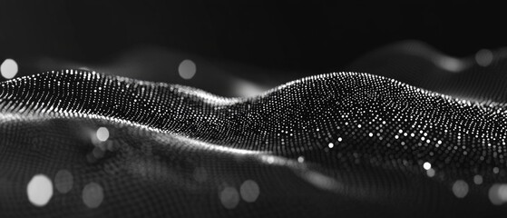Fototapete - Line art illustration of a dynamic black hexagonal wave Futuristic honeycomb design Representation of digital technology web flow and big data visualization