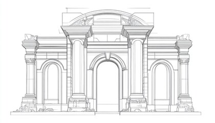 Poster - Line art depiction of an architectural structure in a 3D illustration style