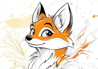 Poster - Line art illustration of a cold gradient drawing featuring a clever cartoon fox