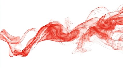 Poster - Line art illustration of swirling red smoke on a white background featuring abstract fire smoke and dynamic movement of red ink