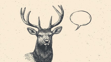 Poster - Line art depiction of a cartoon stag head featuring a speech bubble