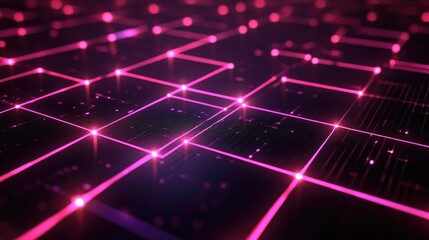 Poster - An abstract digital grid with glowing, intersecting lines on a dark background, creating a futuristic look.