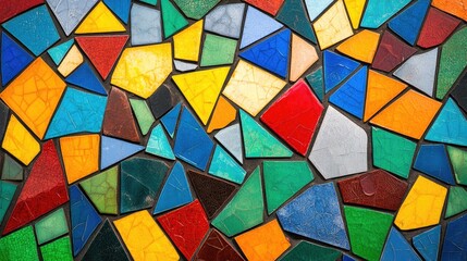 Poster - An abstract mosaic of colorful geometric tiles arranged randomly, creating a complex visual pattern.