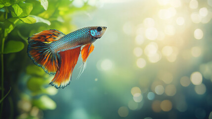 Wall Mural - Guppy fish in a beautifully decorated aquarium with natural lighting