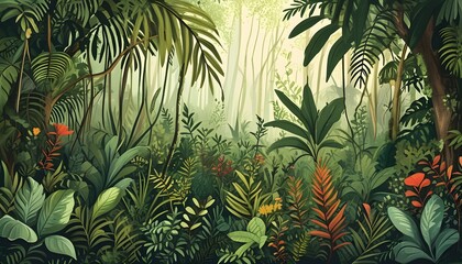 Wall Mural - Vibrant illustration celebrating international biodiversity day with lush forest flora and diverse plant species