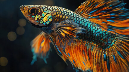 Wall Mural - Close-up of a guppy fish with striking coloration and intricate fin details