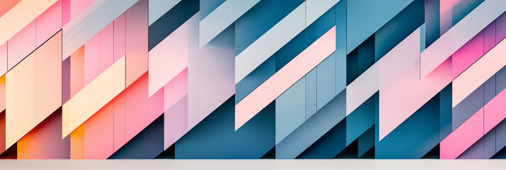 Canvas Print - Abstract geometric design with diagonal pink and blue stripes.