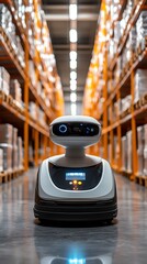 Poster - Autonomous robot in warehouse aisle.