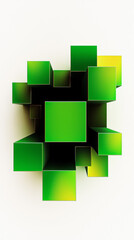 Sticker - Abstract green and yellow cubes against a white background.