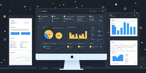 Leinwandbilder - Business dashboards with charts and graphs displayed on multiple screens.