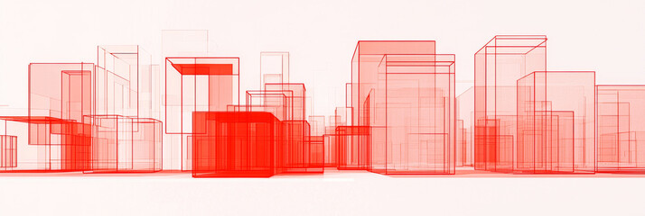 Wall Mural - Abstract red city skyline illustration.