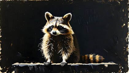 Wall Mural - enigmatic raccoon standing against a black canvas, gazing away, embodying the mystery of the night