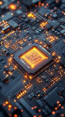 Aufkleber - Close up of a glowing computer chip on a motherboard.