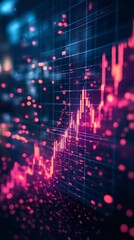 Leinwandbilder - Close up of a rising stock market graph on a screen with red glowing lights.