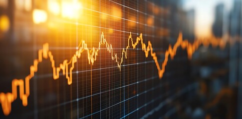 Poster - Close up of a stock market chart with a glowing orange line.
